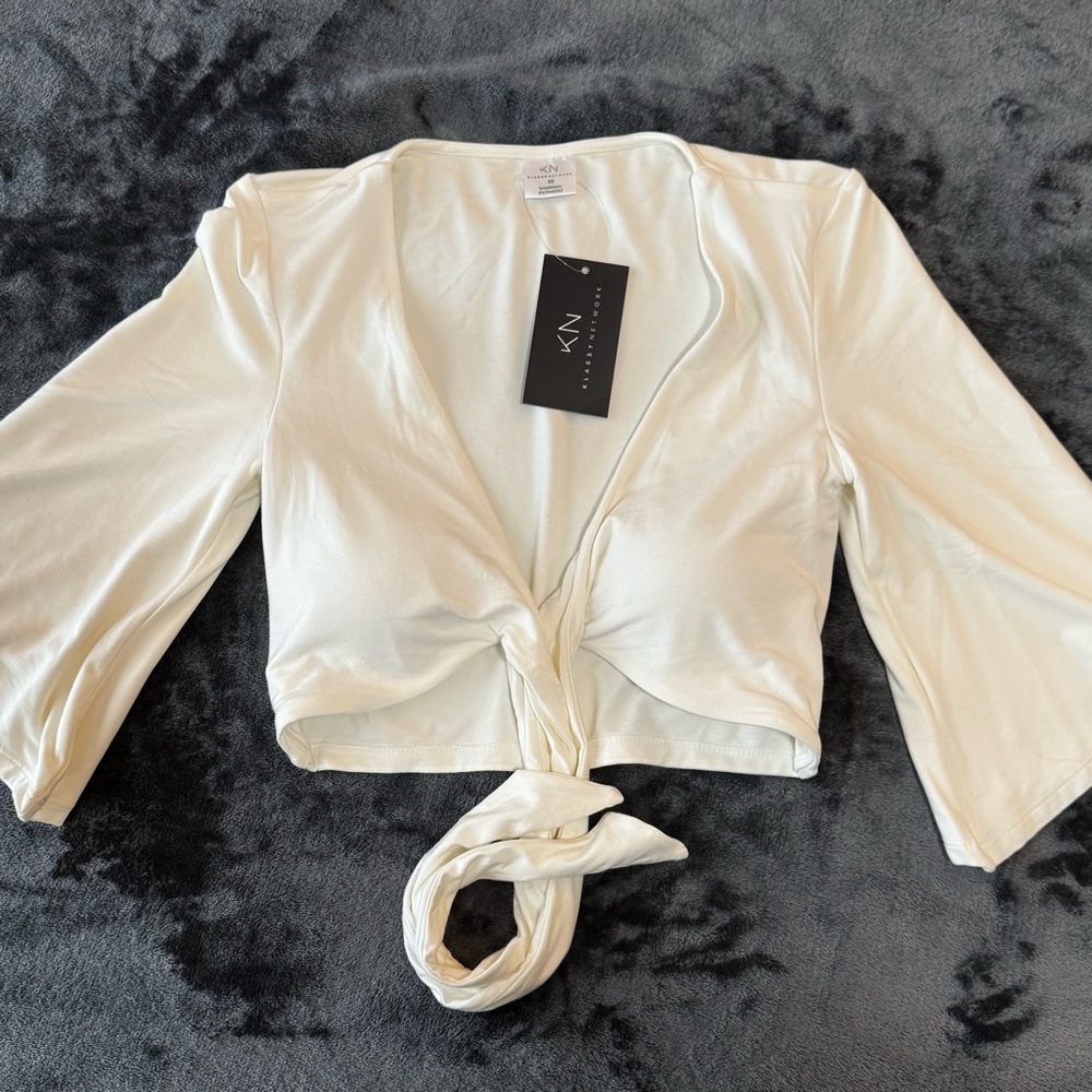 Klassy Network White Tie-Front Top